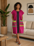 Robe droite fuchsia à empiècements africains colorés