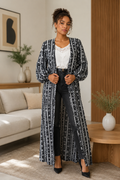 Veste |kimono bogolan| longue femme imprimée noir et blanc
