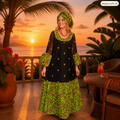Robe longue noire et verte à imprimé africain